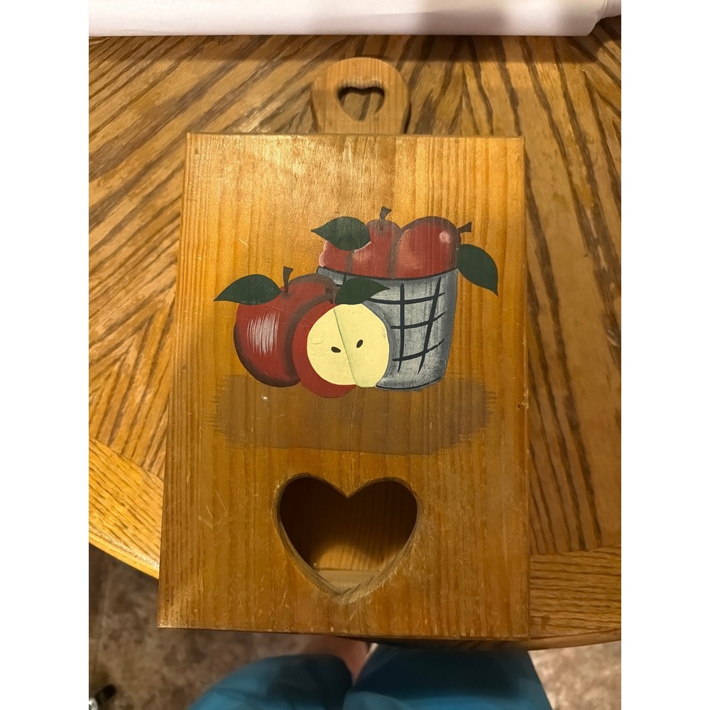Vintage 1997 ABC Distributing Wooden Apple Heart Wall Mount Dispenser Box